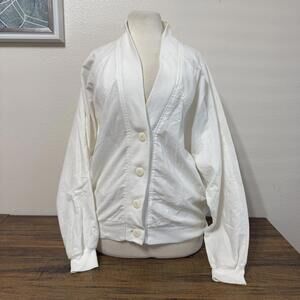 Vintage Kathy Davis White Button-Up Cardigan Sweater Size Medium